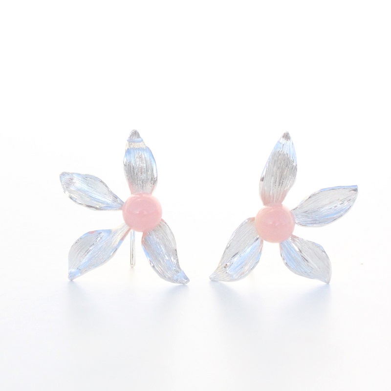 Håndlavede Livsblomster ørebøjler i sølv med pink opal