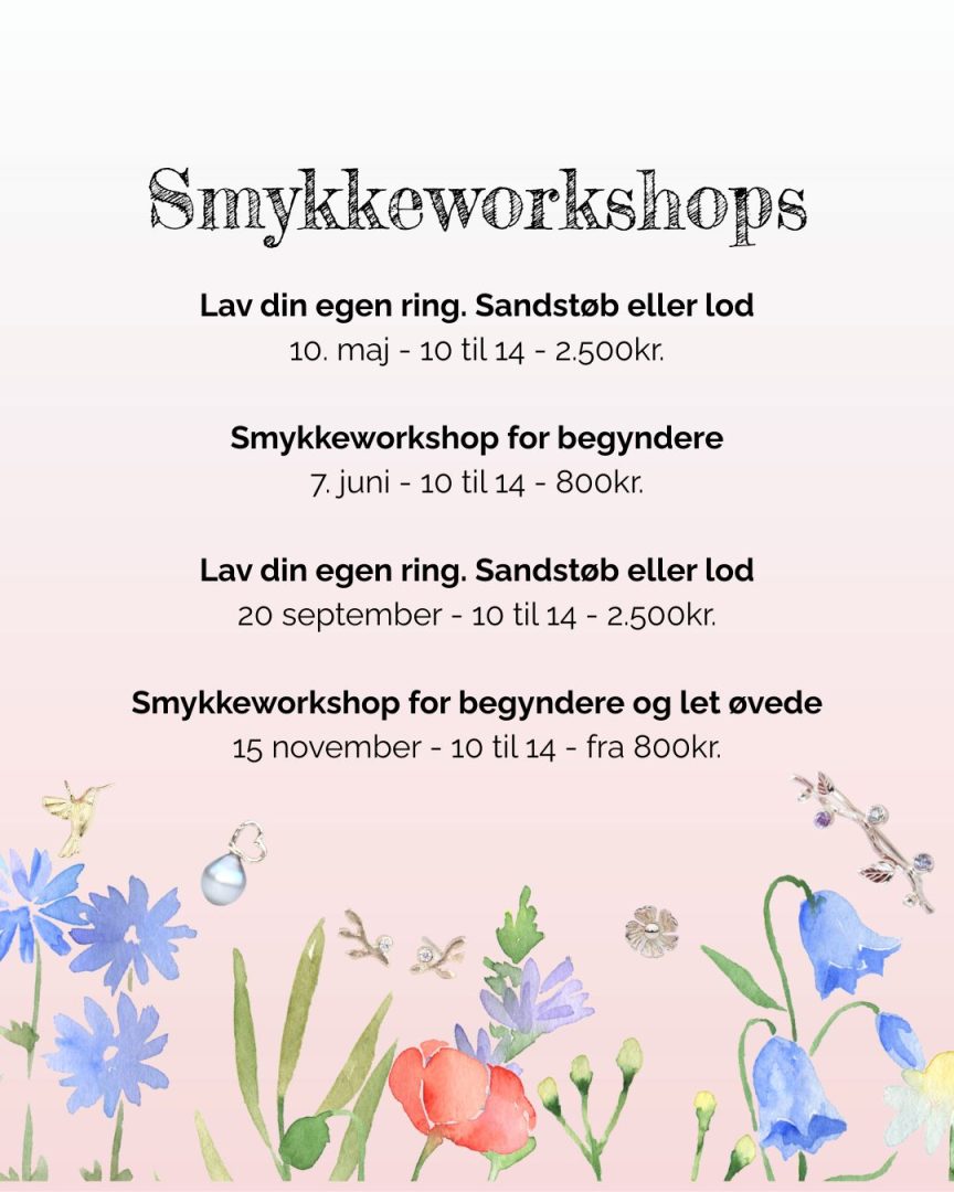 oversigt over de smykkeworkshops jeg tilbyder 2025 i Vejle